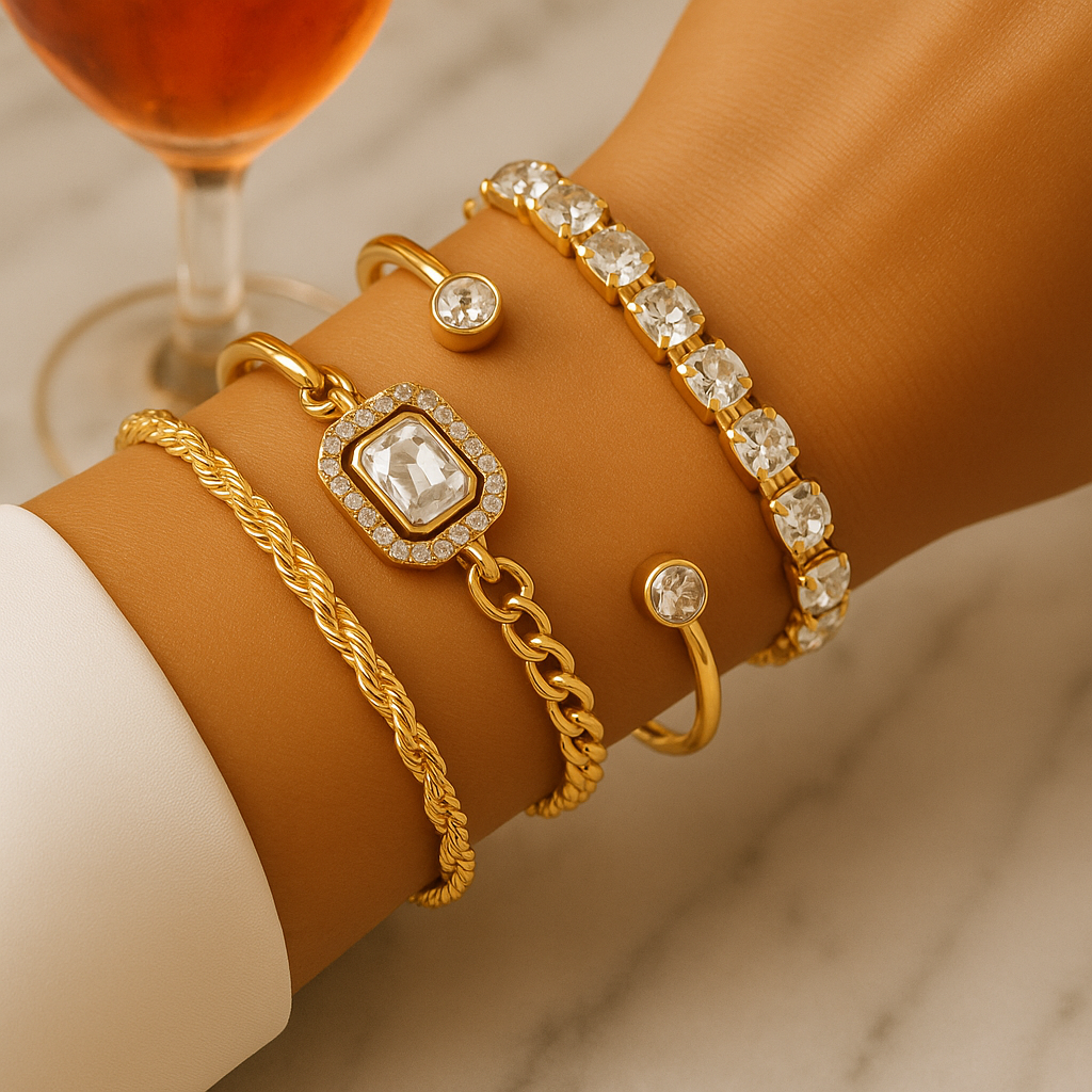 4-Delige Crystal Armband Set – Luxe Bohemian Vintage Jewelry