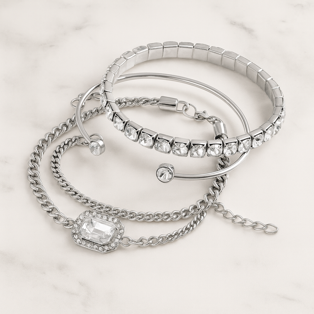 4-Delige Crystal Armband Set – Luxe Bohemian Vintage Jewelry