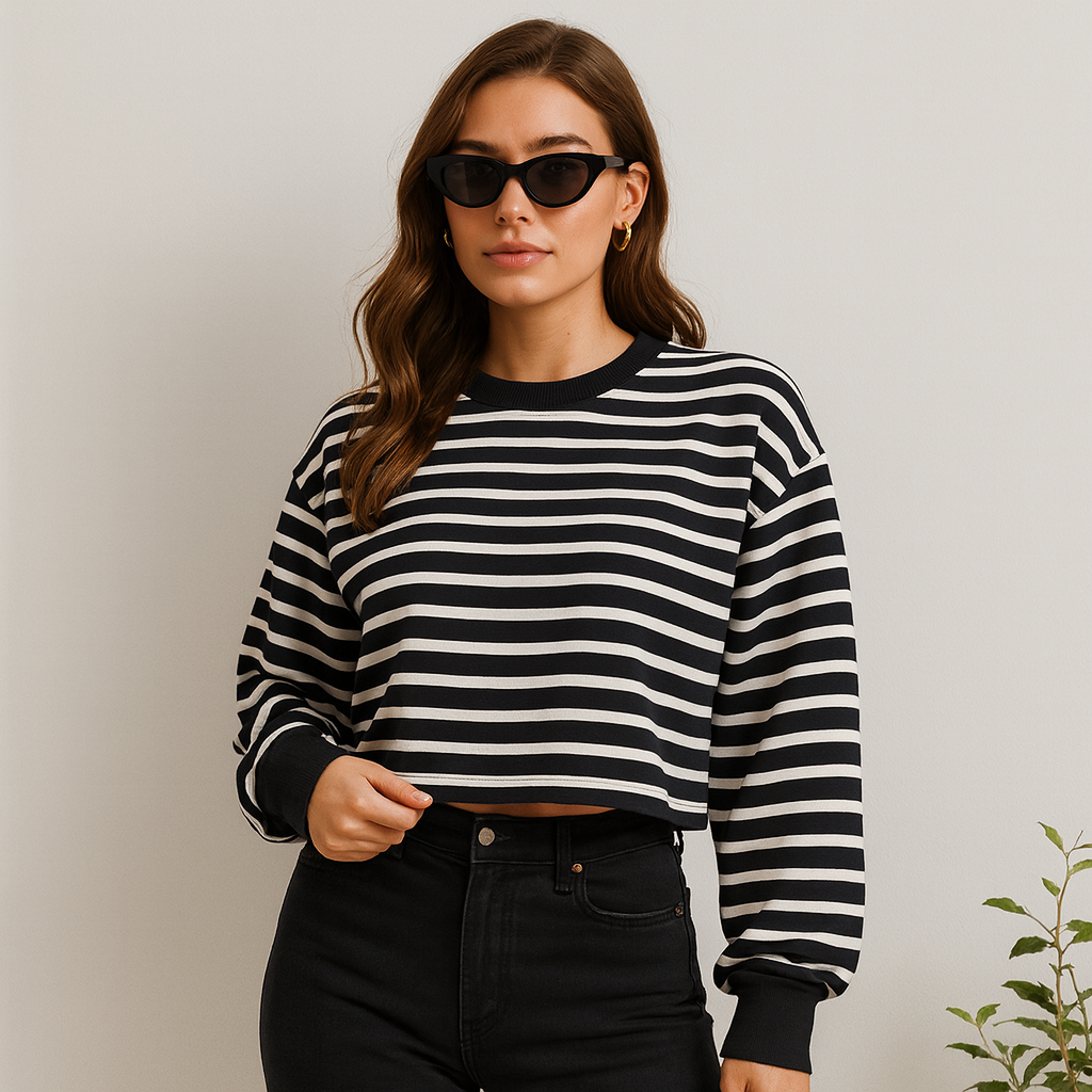 Tijdloze Katoen Long Sleeve Crop Top